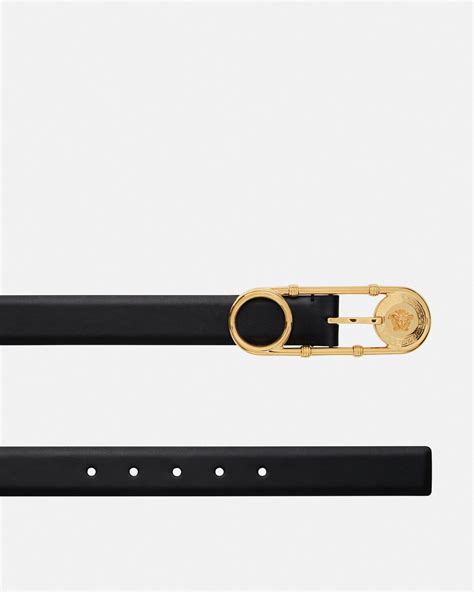 Safety Pin Leather Belt 3 cm Black,Gold 